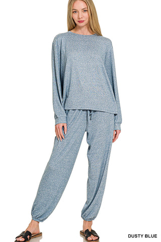 Hacci Long Sleeve Round Neck Tee & Joggers Set - Multiple Colors!
