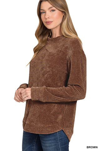 Chenille Waffle Round Neck Sweater - Multiple Colors!