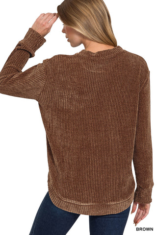 Chenille Waffle Round Neck Sweater - Multiple Colors!