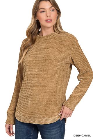 Chenille Waffle Round Neck Sweater - Multiple Colors!