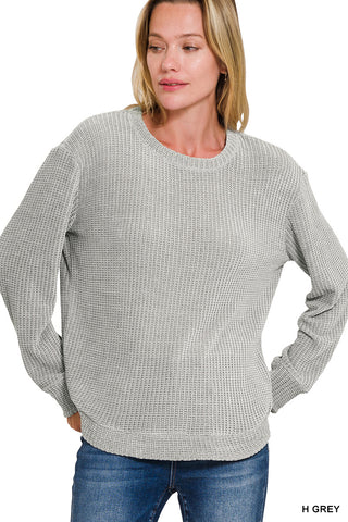 Chenille Waffle Round Neck Sweater - Multiple Colors!