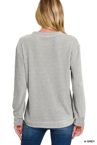 Chenille Waffle Round Neck Sweater - Multiple Colors!