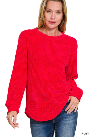 Chenille Waffle Round Neck Sweater - Multiple Colors!