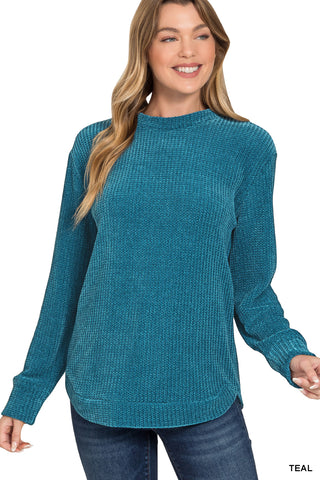 Chenille Waffle Round Neck Sweater - Multiple Colors!