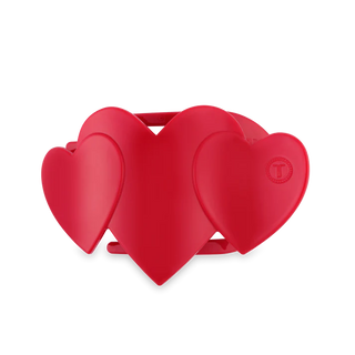 Teleties Red Heart to Heart Medium Flat Hair Clip is a red heart-shaped hair clip with a brand logo 
