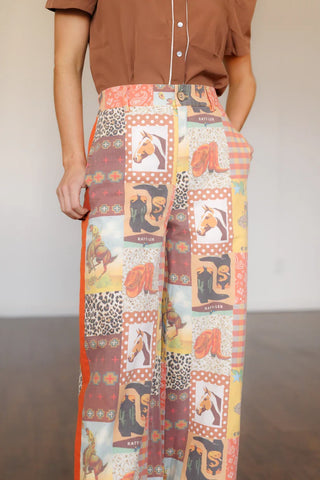 Cowboy Collage Wide Leg Pants