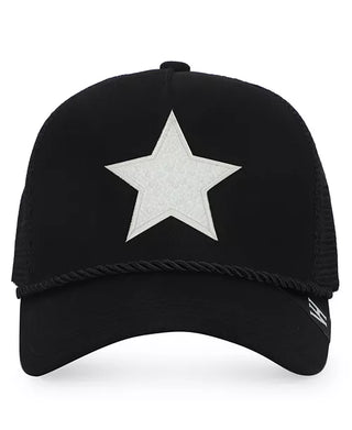 Vintage Havana Black Trucker Hat w/ Pearl Star and Rope Accent