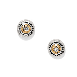 Brighton Mosaic Cerrillos Post Earrings are a pair of silver and gold earrings with a central gemstone 