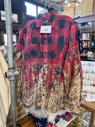 Buffalo Plaid/Leopard Long Sleeve Button Up Shirt