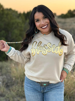 "Blessed" Gold Metallic Sweatshirt