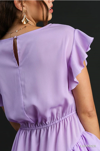 Lavender Asymmetric Ruffle Dress with Back Keyhole Medium Lavender Asymmetric Ruffle Dress with Back Keyhole Medium