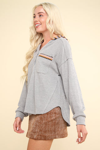 Oversized Contrast Hoodie Long Sleeve Top