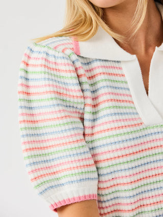 Emma Collared Puff Sleeve Sweater - Ivory Stripe