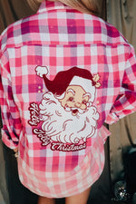 Holly Jolly Christmas Bleached Plaid Button Up