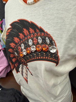 Custom Indian Headdress Tee w/ Hand Placed Stones