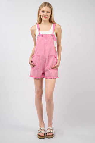 Pink Washed Denim Overall Romper