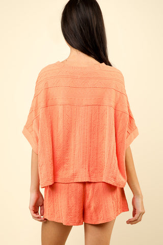 Apricot Cable Knit Texture Crop Top & Shorts Set