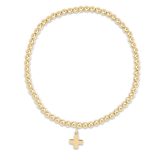 enewton classic gold 3mm bead bracelet - signature cross gold charm is a gold beaded bracelet with a gold cross charm on a white background
