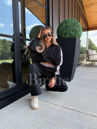 Two Piece Black Set with Dark Camo Stripe Set (Sold as Set)