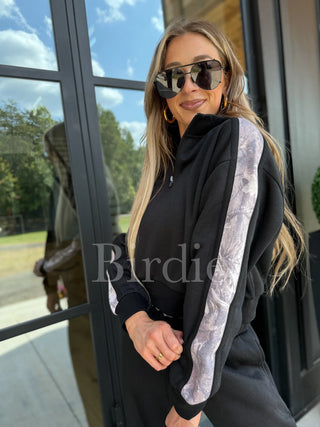Two Piece Black Set with Dark Camo Stripe Set (Sold as Set)