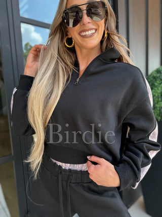 Two Piece Black Set with Dark Camo Stripe Set (Sold as Set)