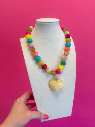 Bauble Beaded Heart Pendant Necklace