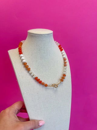 Game Day Small Beaded Necklace - Orange & White