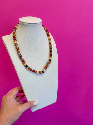 Mixed Bead Necklace - Brown w/ Gold