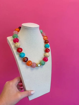 Multi Bead Statement Necklace w/ Gold Center