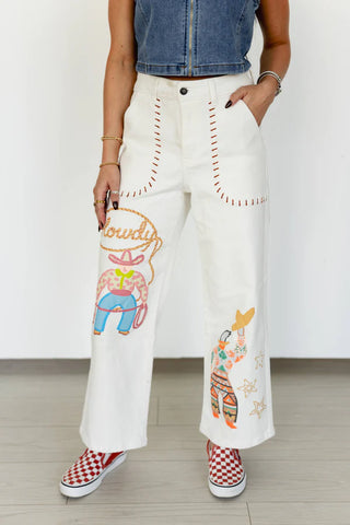 "Howdy" High Rise Wide Leg Jeans