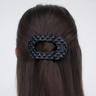 TELETIES Jet Black Quilted Medium Flat Round Hair Clip