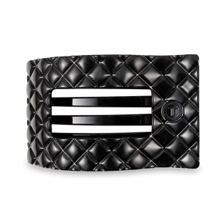 TELETIES Jet Black Quilted Large Flat Rectangle Hair Clip is a black quilted hair clip