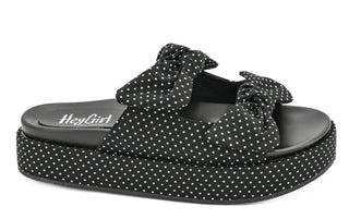 Corkys Lil Bit Knotty Black Polka Dot Slide Sandal