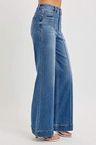 Tummy Control High Rise Wide Leg Pintuck Jeans by Risen