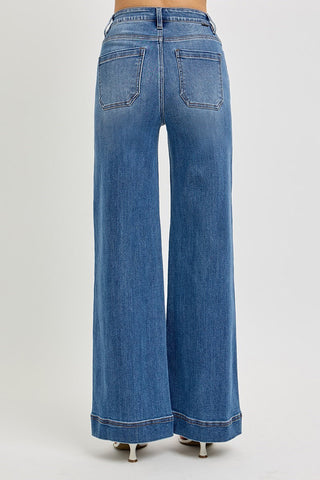 Tummy Control High Rise Wide Leg Pintuck Jeans by Risen