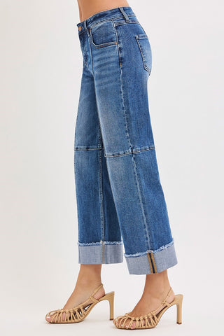 Risen Slouchy Crop Wide Leg Seam Detailed Jeans