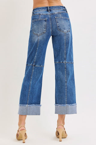 Risen Slouchy Crop Wide Leg Seam Detailed Jeans