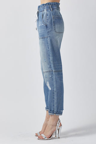 Risen High Rise Pull On Barrel Jeans