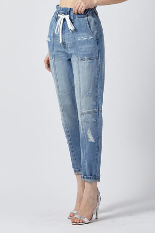 Risen High Rise Pull On Barrel Jeans