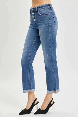 Risen High Rise Crop Button Fly Jeans