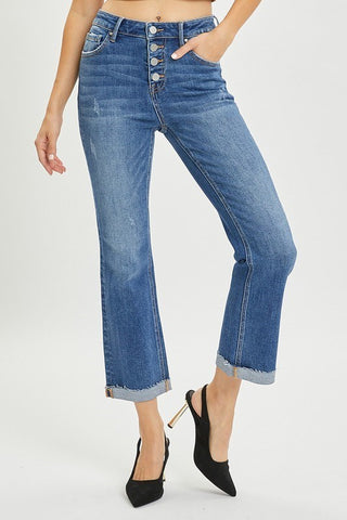 Risen High Rise Crop Button Fly Jeans