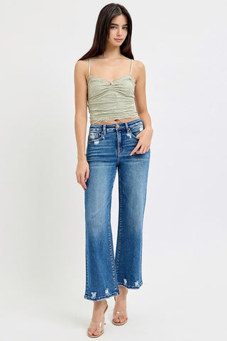 Tummy Control High Rise Wide Crop Jeans by Risen