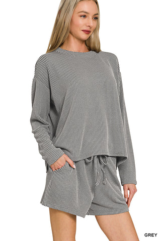 Ribbed Long Sleeve Top/Shorts Sets - Multiple Colors!