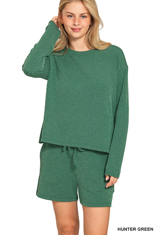 Ribbed Long Sleeve Top/Shorts Sets - Multiple Colors!