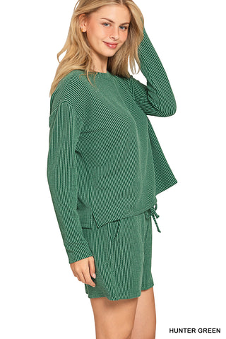 Ribbed Long Sleeve Top/Shorts Sets - Multiple Colors!