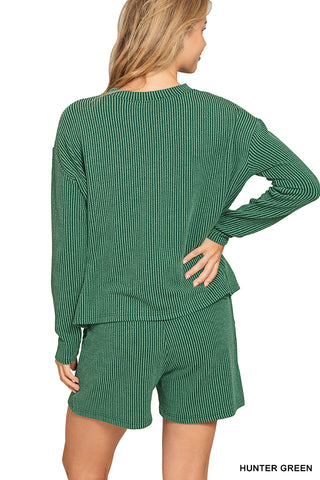 Ribbed Long Sleeve Top/Shorts Sets - Multiple Colors!