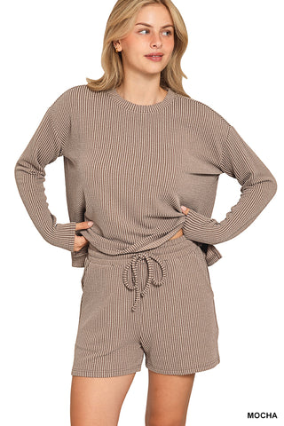 Ribbed Long Sleeve Top/Shorts Sets - Multiple Colors!