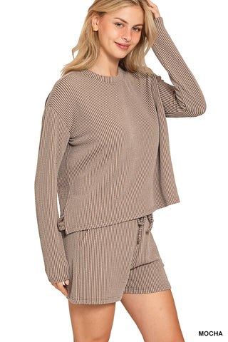 Ribbed Long Sleeve Top/Shorts Sets - Multiple Colors!