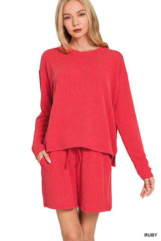 Ribbed Long Sleeve Top/Shorts Sets - Multiple Colors!
