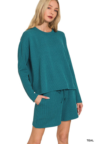 Ribbed Long Sleeve Top/Shorts Sets - Multiple Colors!
